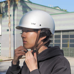 VM Half Helmet White on Person