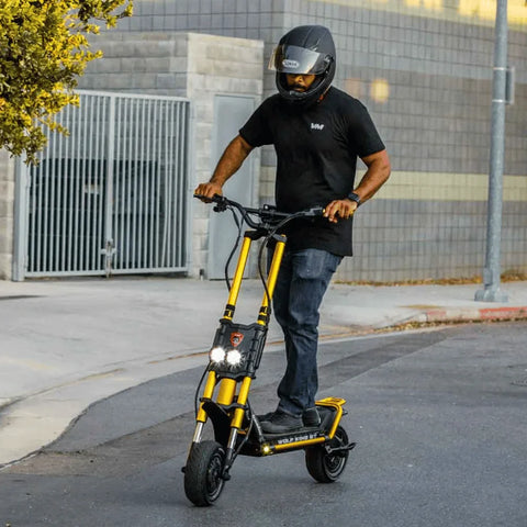 Riding on the Wolf King GT electric scooter