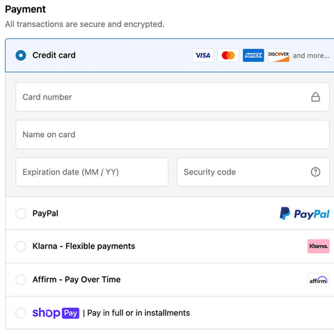 Options de paiement sur la page de paiement