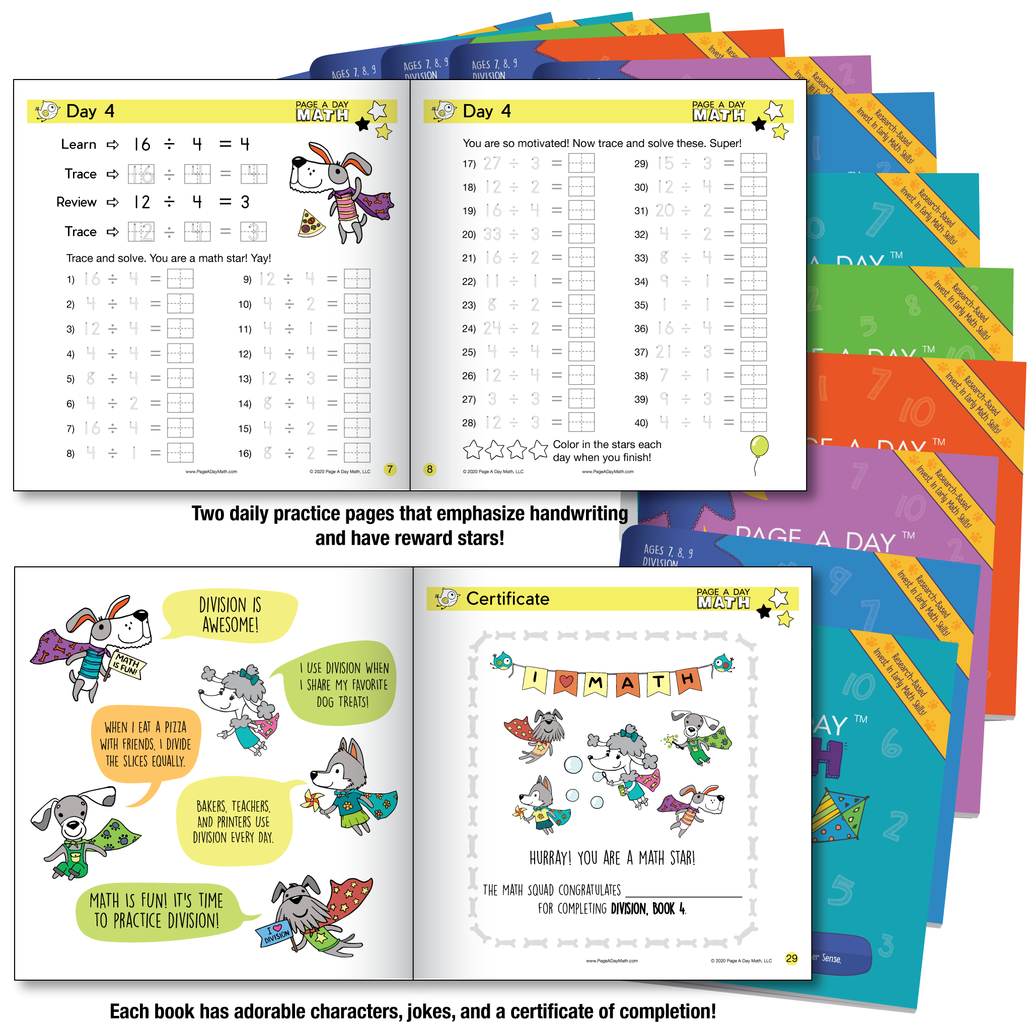 2nd and 3rd grade division kit fun worksheets activities and flashcards page a day math
