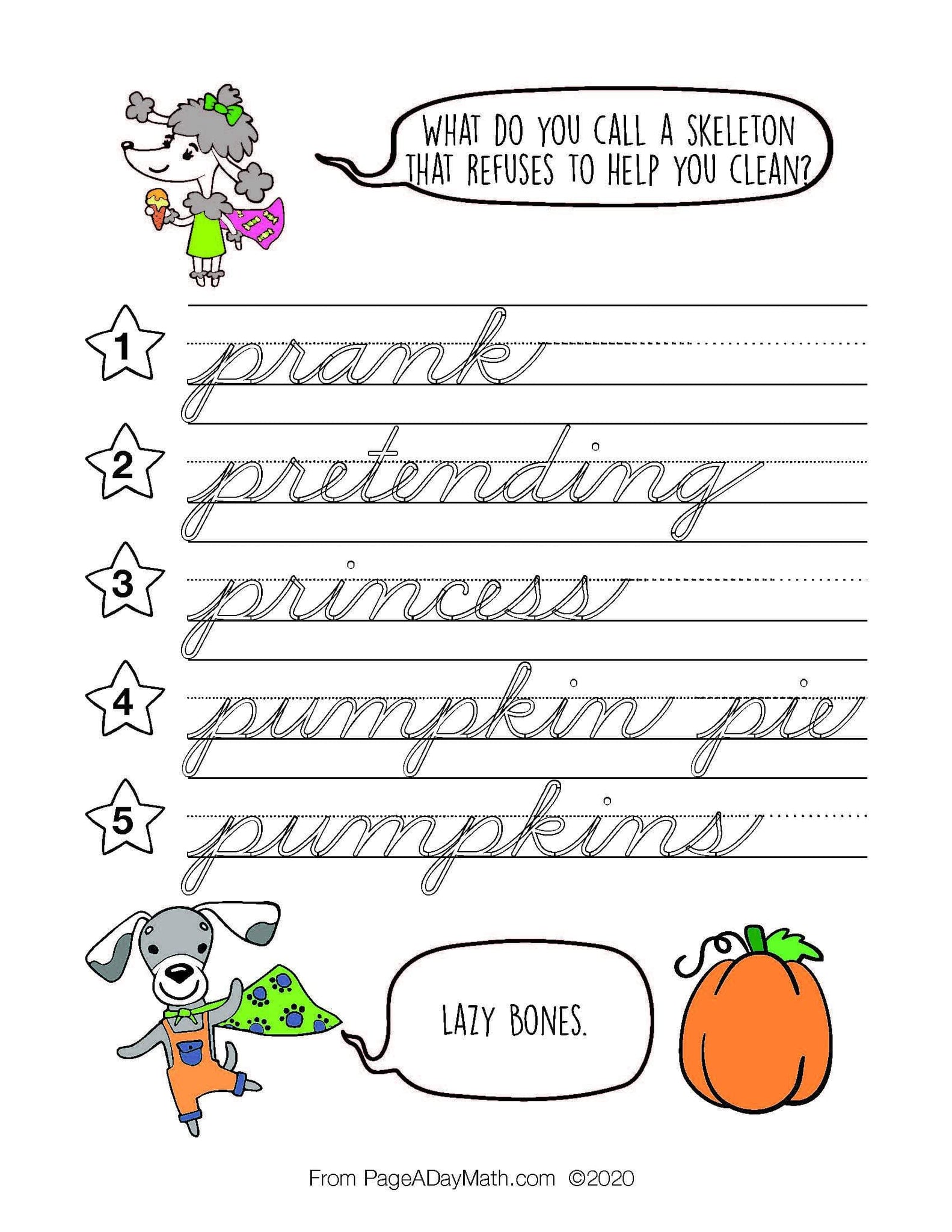 100 Happy Halloween Words Cursive Handwriting Book Page A Day Math
