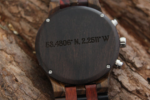 engraved wooden watch