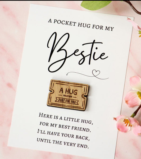 Bestie Pocket Hug Heart, Pick Me Up Gift, Birthday Present, Miss You Gift,  Appreciation Gift, Thinking Of You Poem Card, Got Your Back, BFF Active –  The Wood Look
