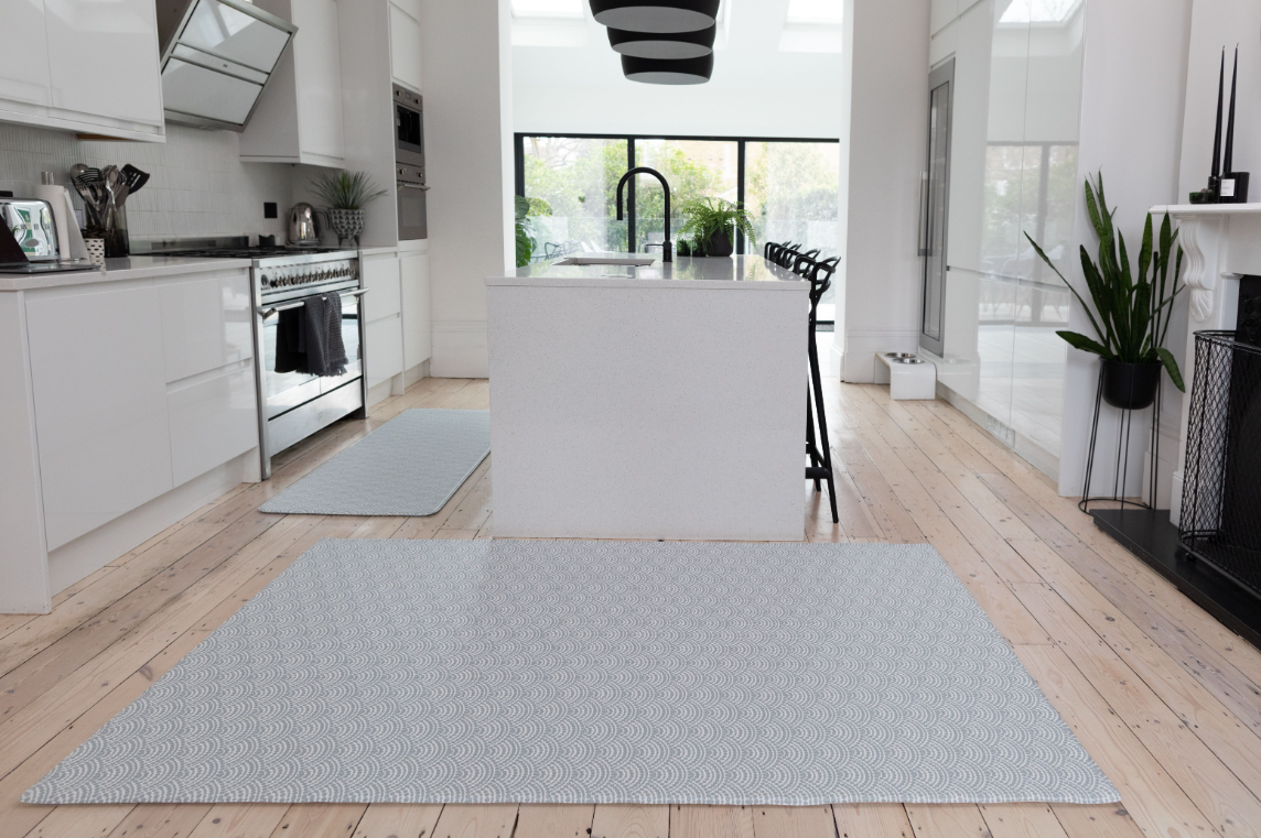 beautiful practical playmat in family kitchen