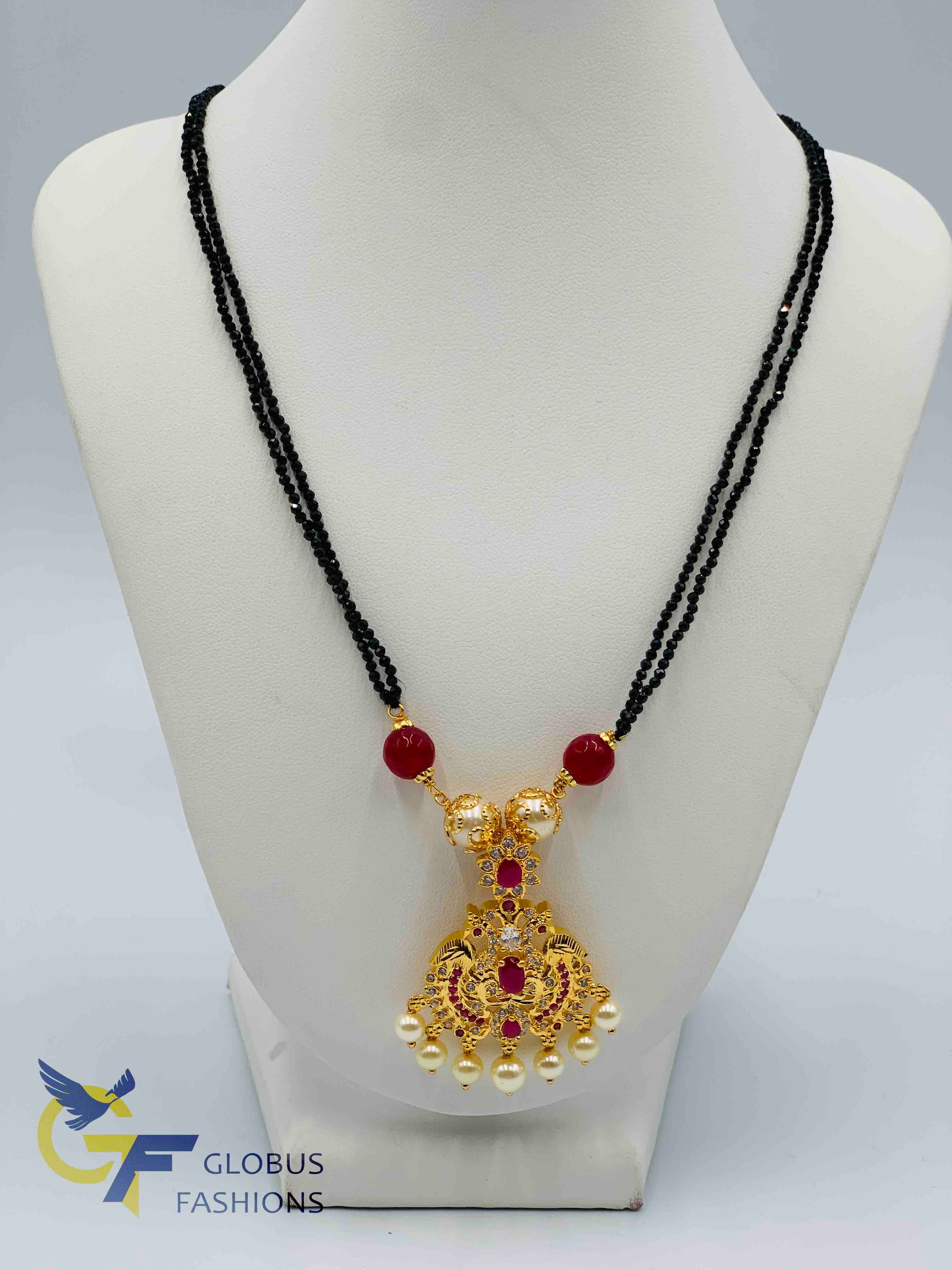 Traditional and antique look peacock and mango design long necklace se –  Globus Fashions