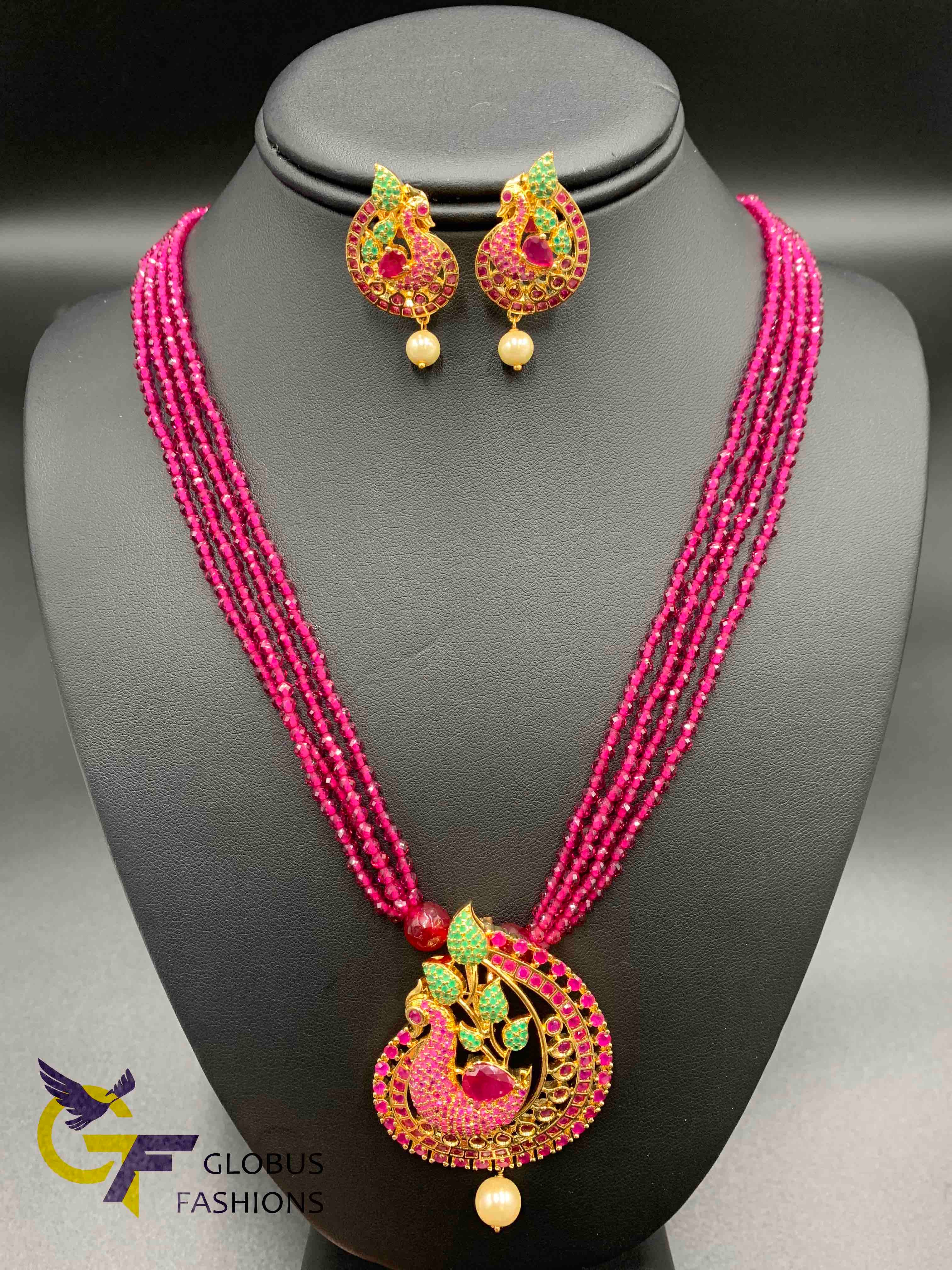 Crystal glass beads necklace with golden brushed bead pendant – Soyara  Ethnics Studio