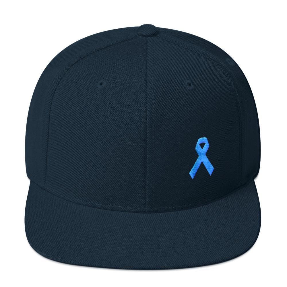 Prostate Cancer Awareness Flat Brim Snapback Hat with Light Blue Ribbo ...