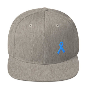 Prostate Cancer Awareness Flat Brim Snapback Hat with Light Blue Ribbo ...