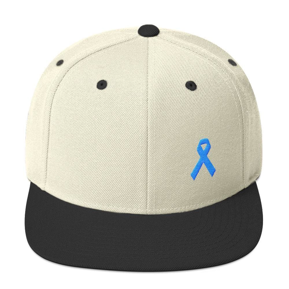 Prostate Cancer Awareness Flat Brim Snapback Hat with Light Blue Ribbo ...