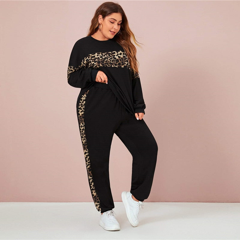 plus size leopard joggers