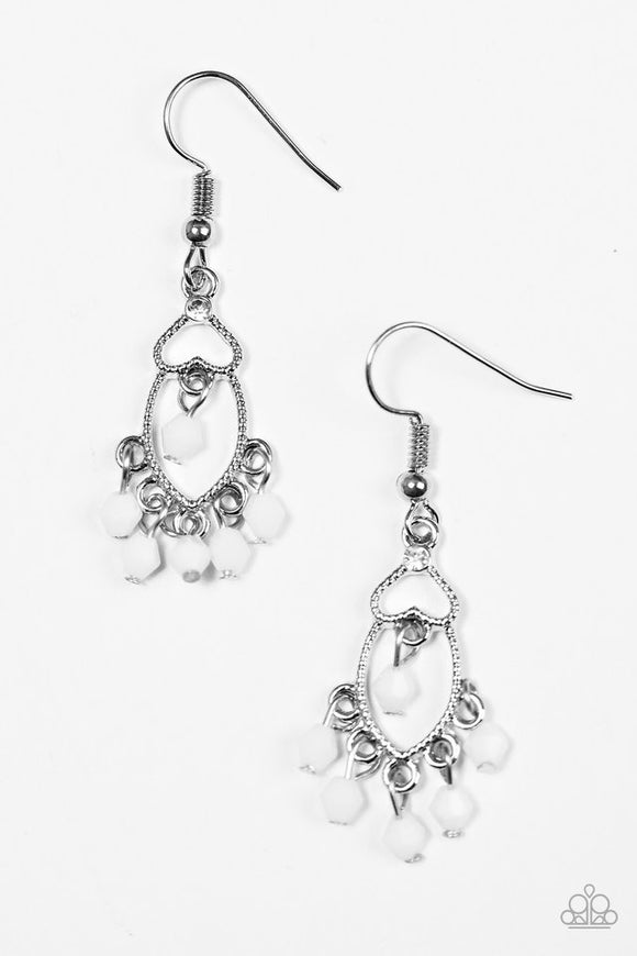 Paparazzi Midnight Banquet White Earrings 4512