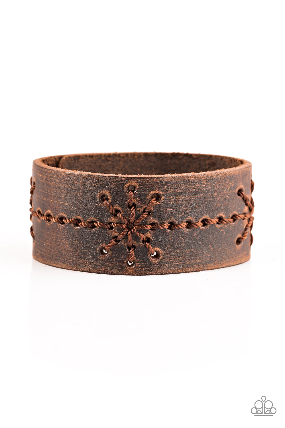 Paparazzi Nautical Nature Brown Leather Stitched Urban Wrap Bracelet 3872