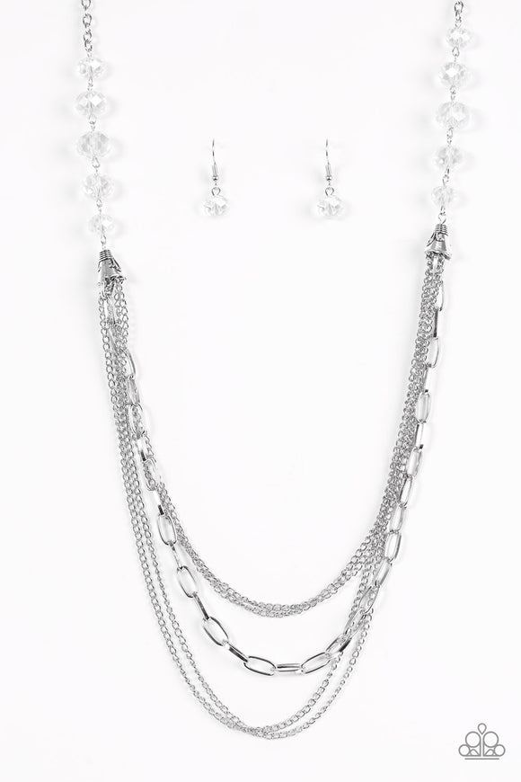 Paparazzi Vintage Vault Turn It Up Town White Necklace And Earring Set 0631