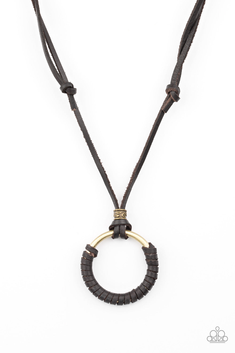 Brown Leather Brass Hoop Pendant Urban Neck