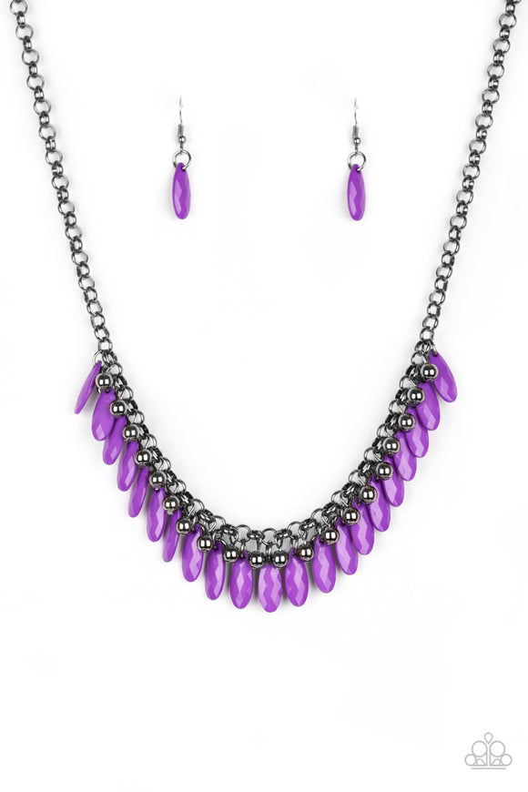 Paparazzi Jersey Shore Purple Teardrop And Black Bead Gunmetal Necklac 