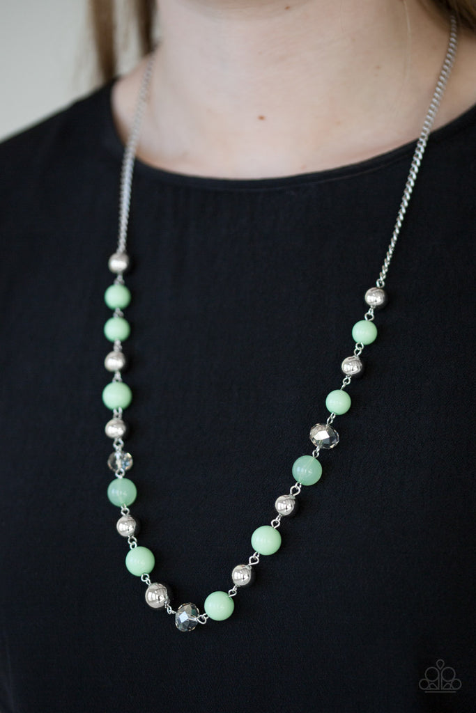 Paparazzi "Weekend Getaway" Green and Silver Bead Necklace & Earring S