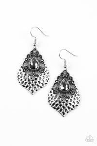 Paparazzi Royal Rebel Silver Teardrop Hematite Rhinestone Earrings - 