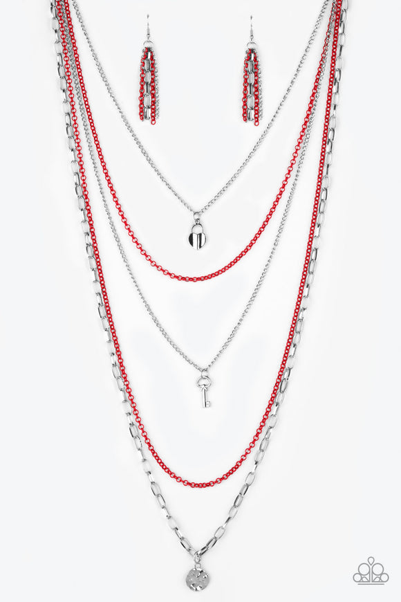 paparazzi red key necklace