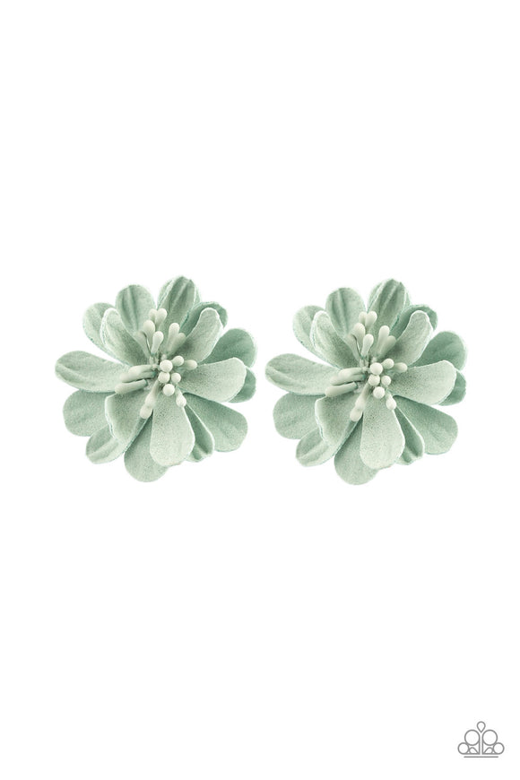 green flower hair clip