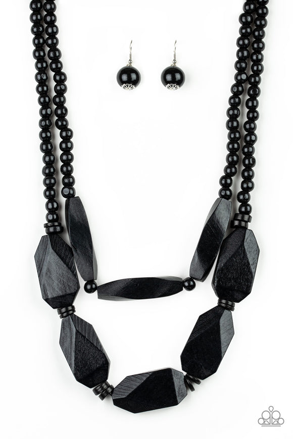 paparazzi black wood necklace