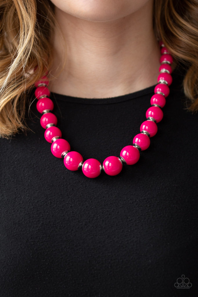 Paparazzi "Everyday Eye Candy" Pink Bead Silver Metallic Accent Neckla