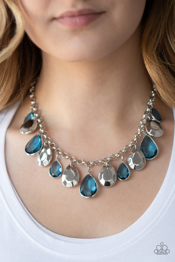 Paparazzi "CLIQUE-bait" Blue and Silver Teardrop Faceted Bead Necklace