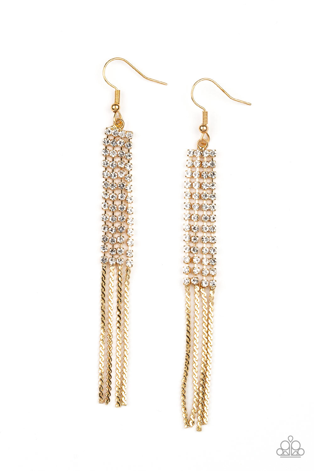 Paparazzi Rhinestone Romance Gold Chain White Rhinestone Earrings