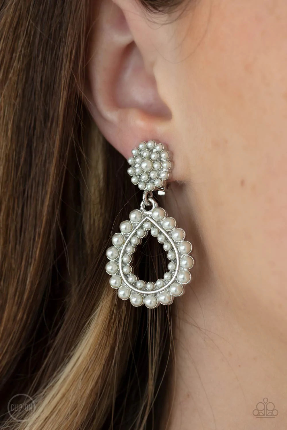 Paparazzi "Discerning Droplets" White Clip On Earrings