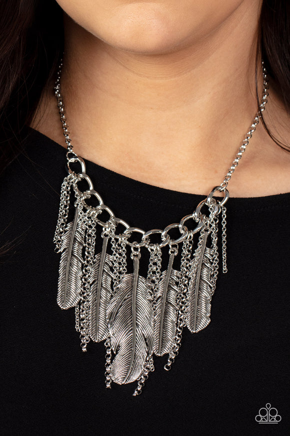 paparazzi silver feather necklace