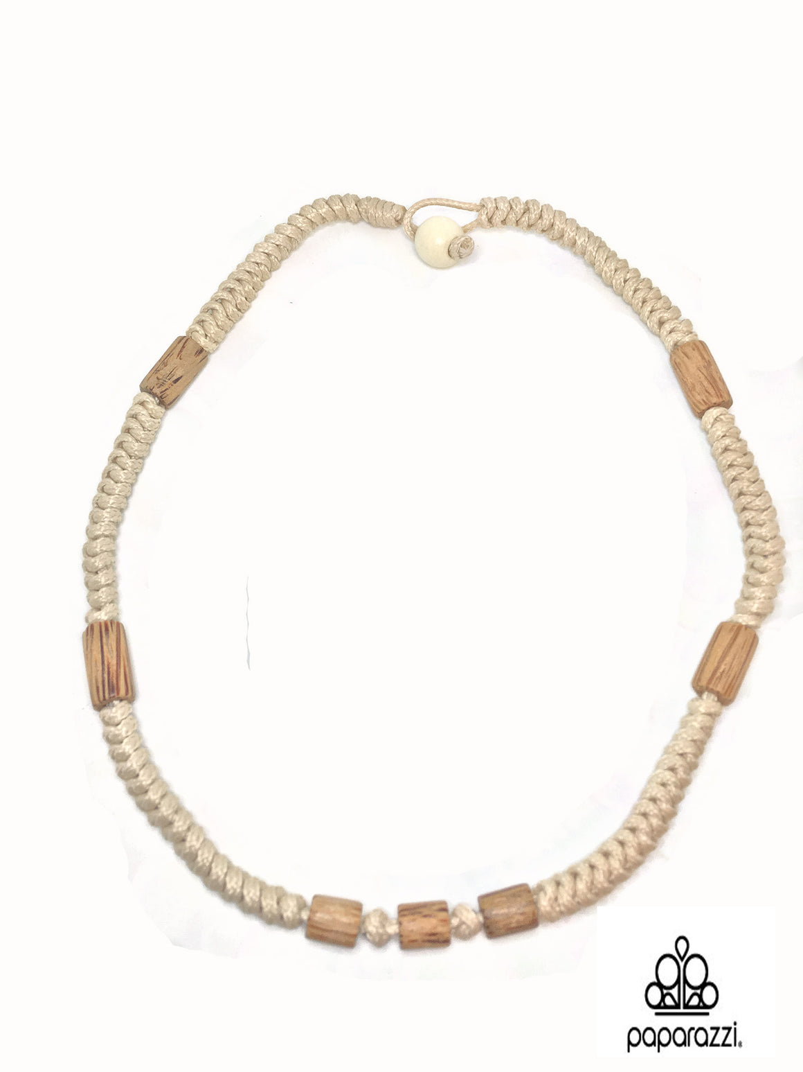 Paparazzi White Cord Brown Long Wooden Beads Urban Necklace Unisex