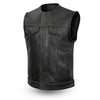 Mens Motorcycle Platinum Thick Leather Collarless Son Of Anarcy Gunpocket Vest - HighwayLeather