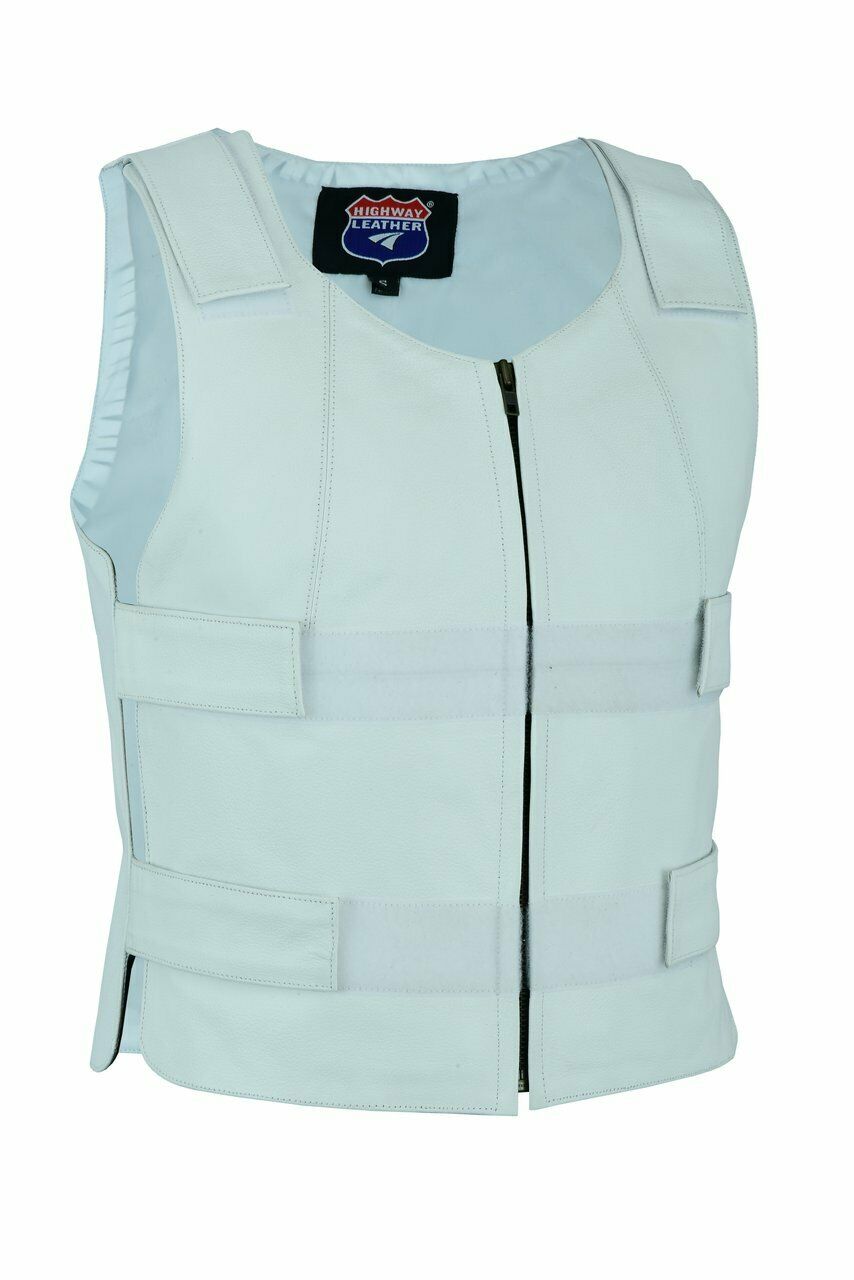 White Leather Women Bulletproof Style Motorcycle Vest Highwayleather