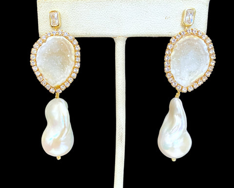 Custom bridal geode earrings in white for Maria
