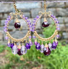 Amethyst Garnet Gold Hoop Earrings