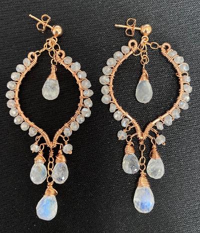 rose gold hoop earrings rainbow moonstone mystic crystal