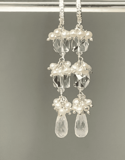 Crystal Quartz Long Wedding Earrings Sterling Silver