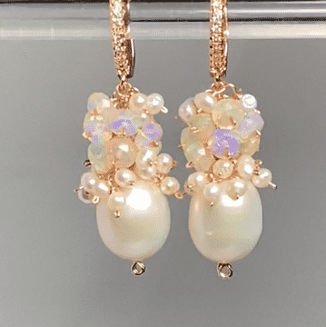 Pearl and Opal Cluster Earrings Rose Gold Fill