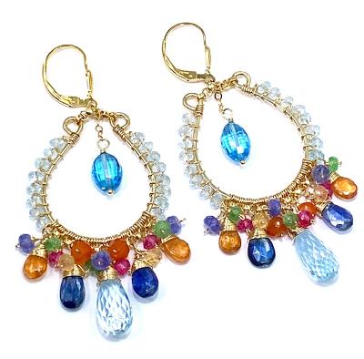 Blue Topaz Multicolor Gemstone Hoop Earrings in Gold Fill– doolittlejewelry