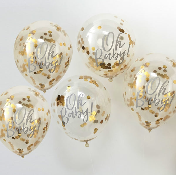 Oh Baby Gold Confetti Balloons Pk 5