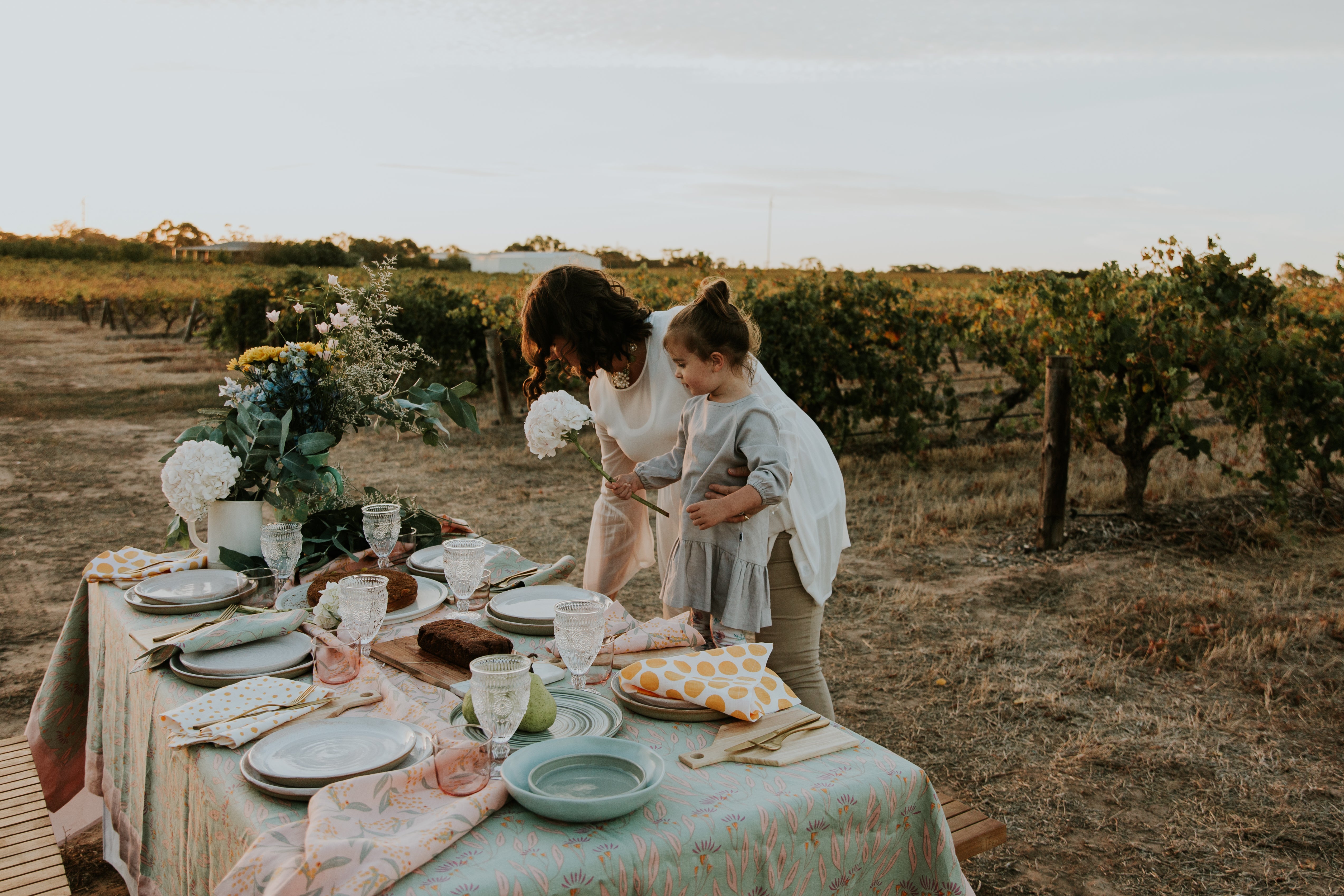 Skye and I setting the table at our Barossa Valley home