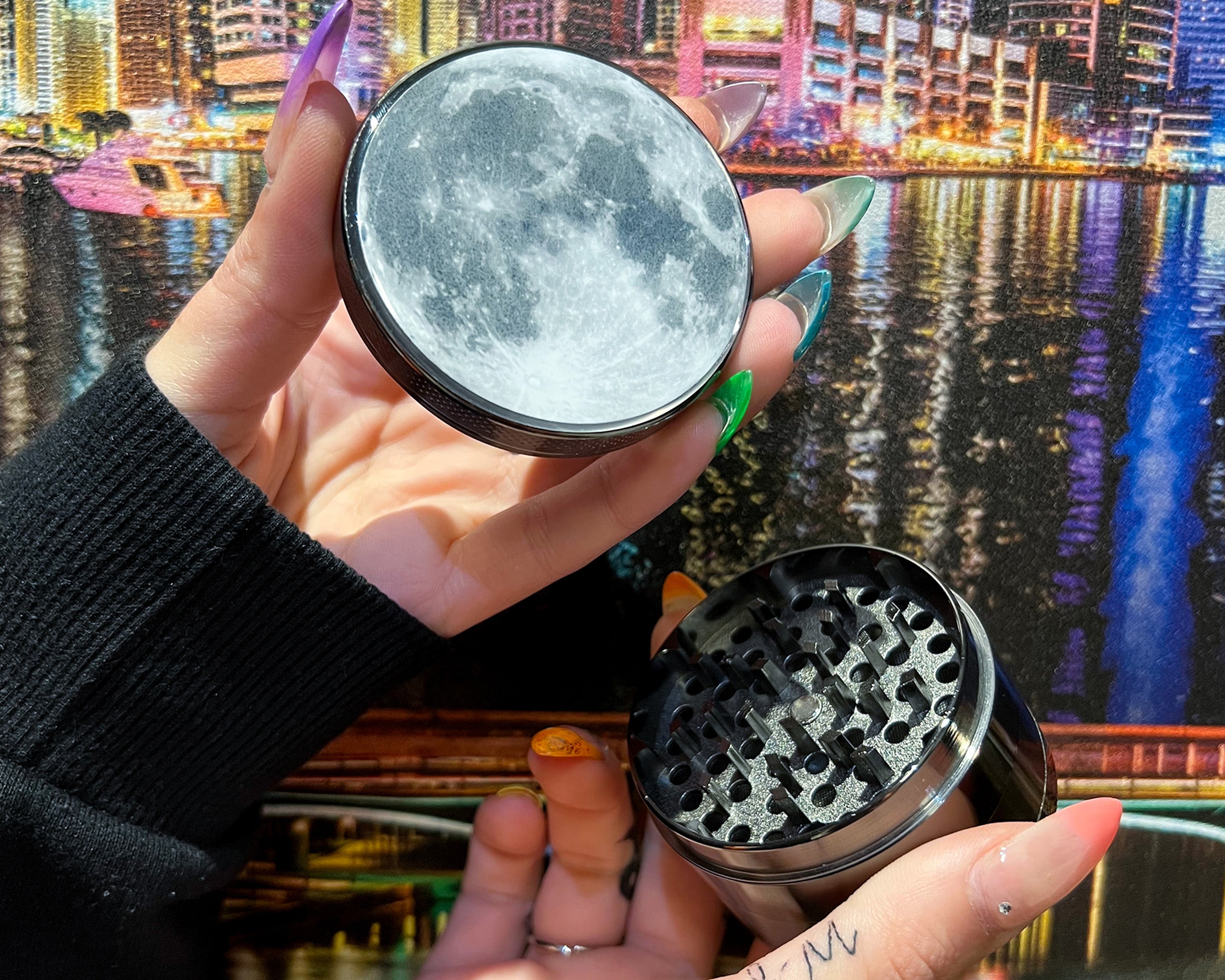 Full Moon Grinder, XL Spice Grinder With Protective Dome, Lunar Grinder, Whimsigoth Grinder, Spice Crusher, Goth Grinder, Large Grinder,Gift