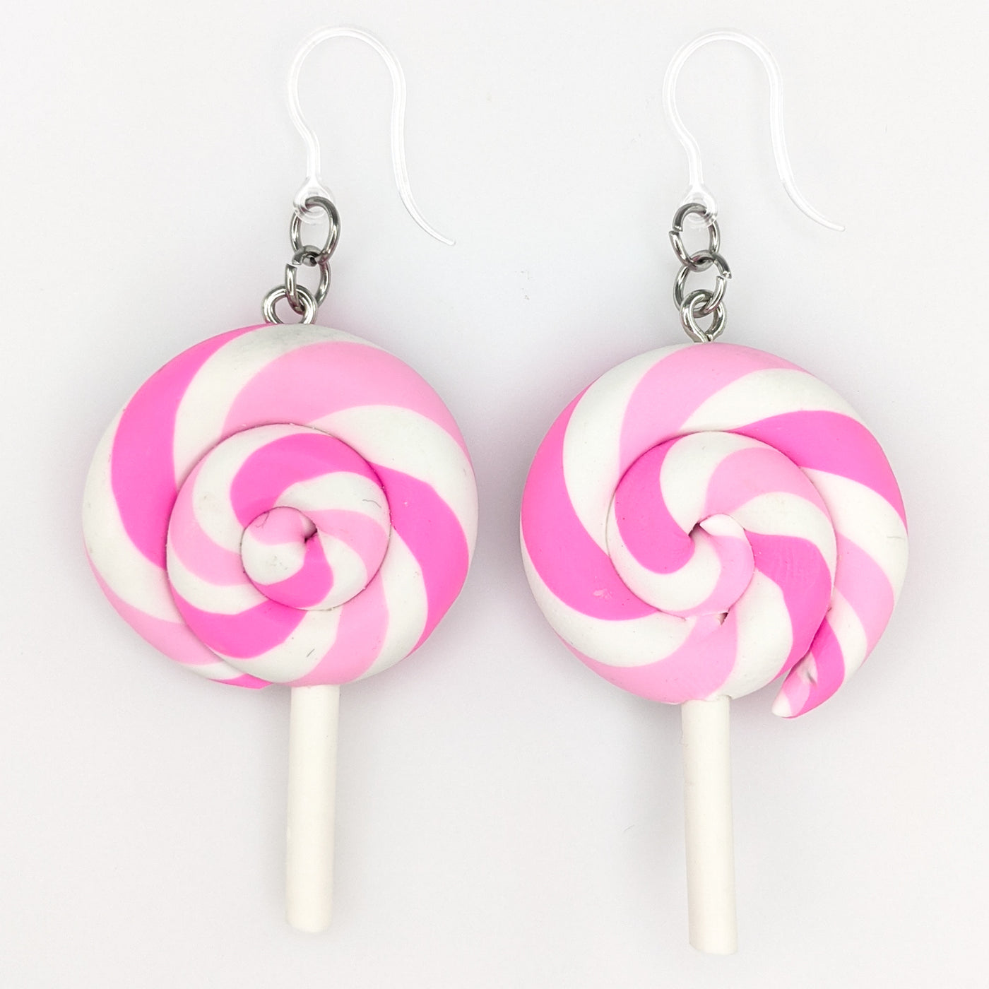 Exaggerated Lollipop Earrings (Dangles) - pink/white