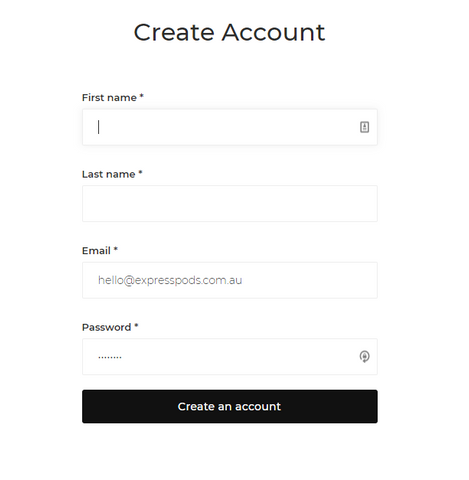 Create account page