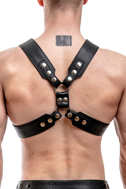Classic Black Chest Harness, Handmade Leather