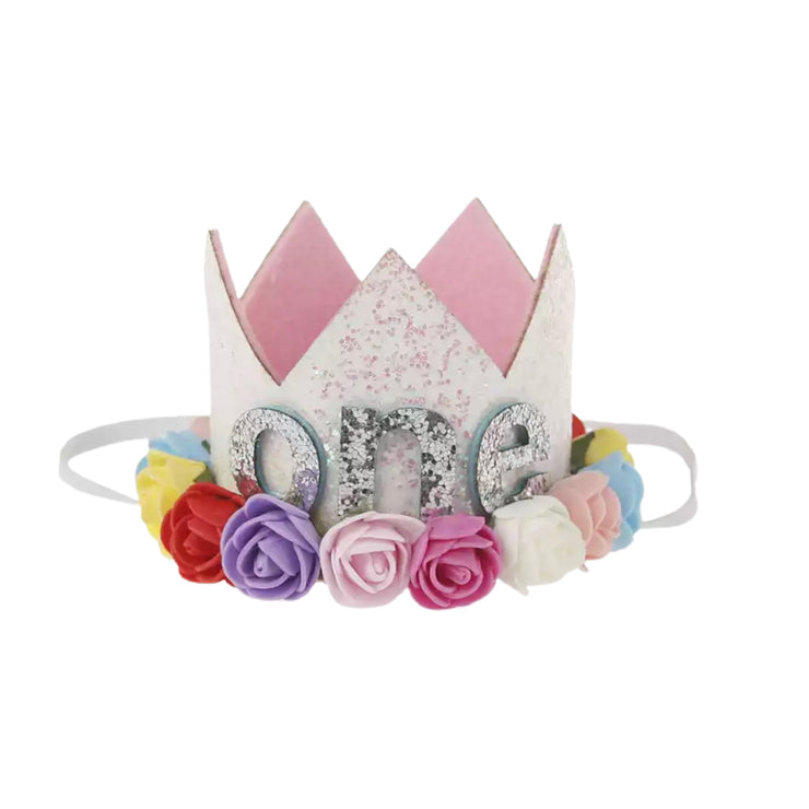 Ultimate ONE Birthday Crown - White & Rainbow