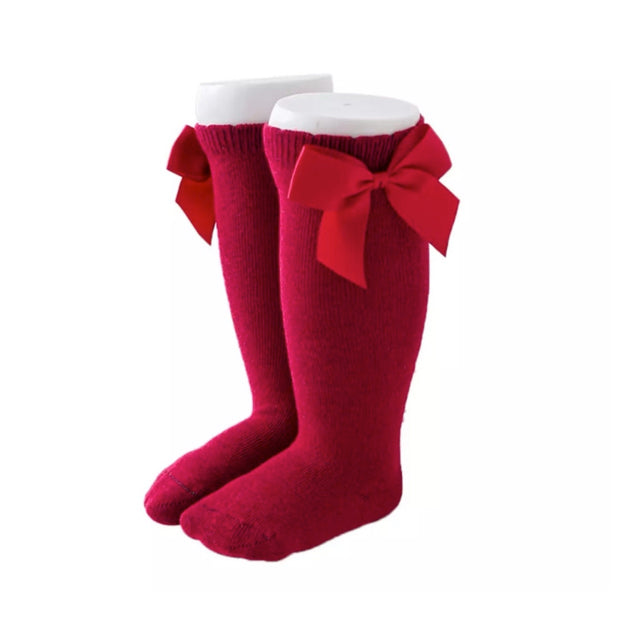 Eva Bow Socks- Deep Red