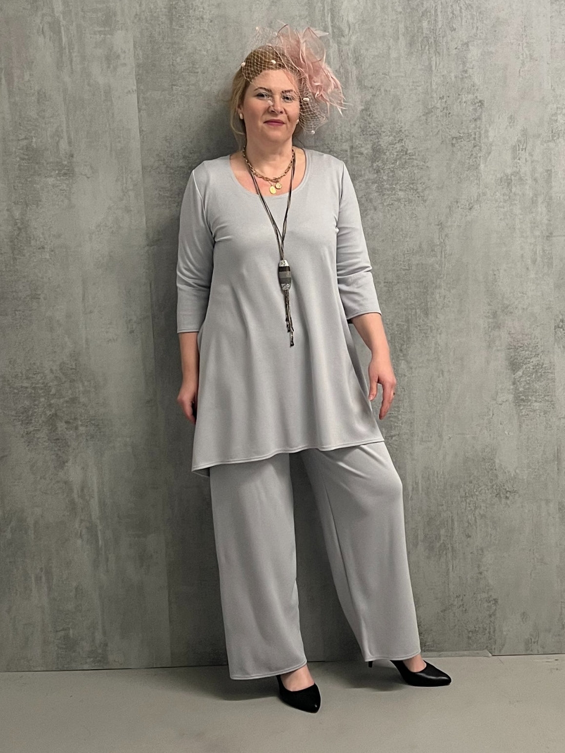 Plus Size Ponte Wide Leg Trousers Pants [L1293_GREY] – Wolfairy