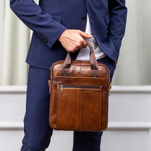 Genuine Leather Men's Briefcase: Large Capacity Travel Handbag for 13.3-Inch Laptop - Wallstreet Wardrobe