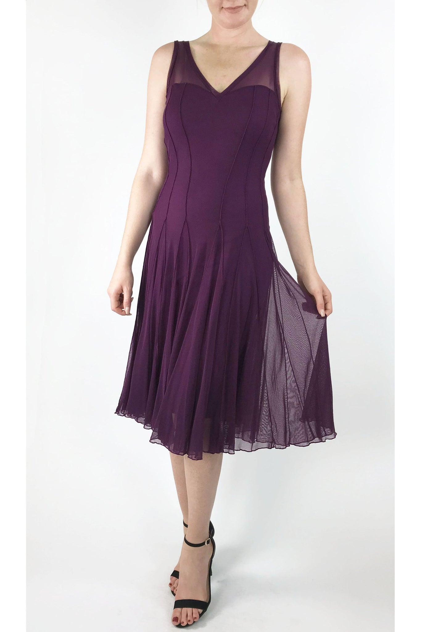 plum fit and flare dress