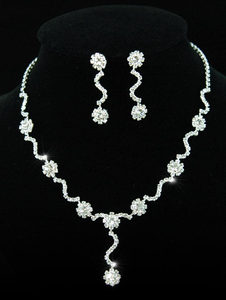 Dangle Flowers Rhinestone Necklace Earrings Set XS1105